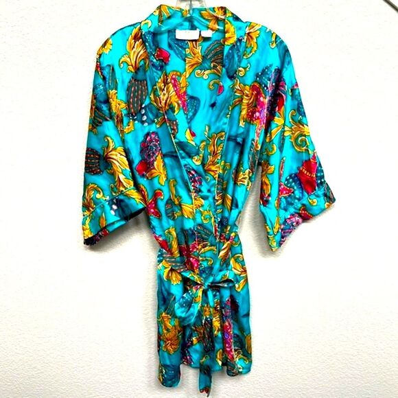 Victoria's Secret Vintage Size Small Silk Gold Label Starfish Robe Slip Set Gown - Picture 6 of 16